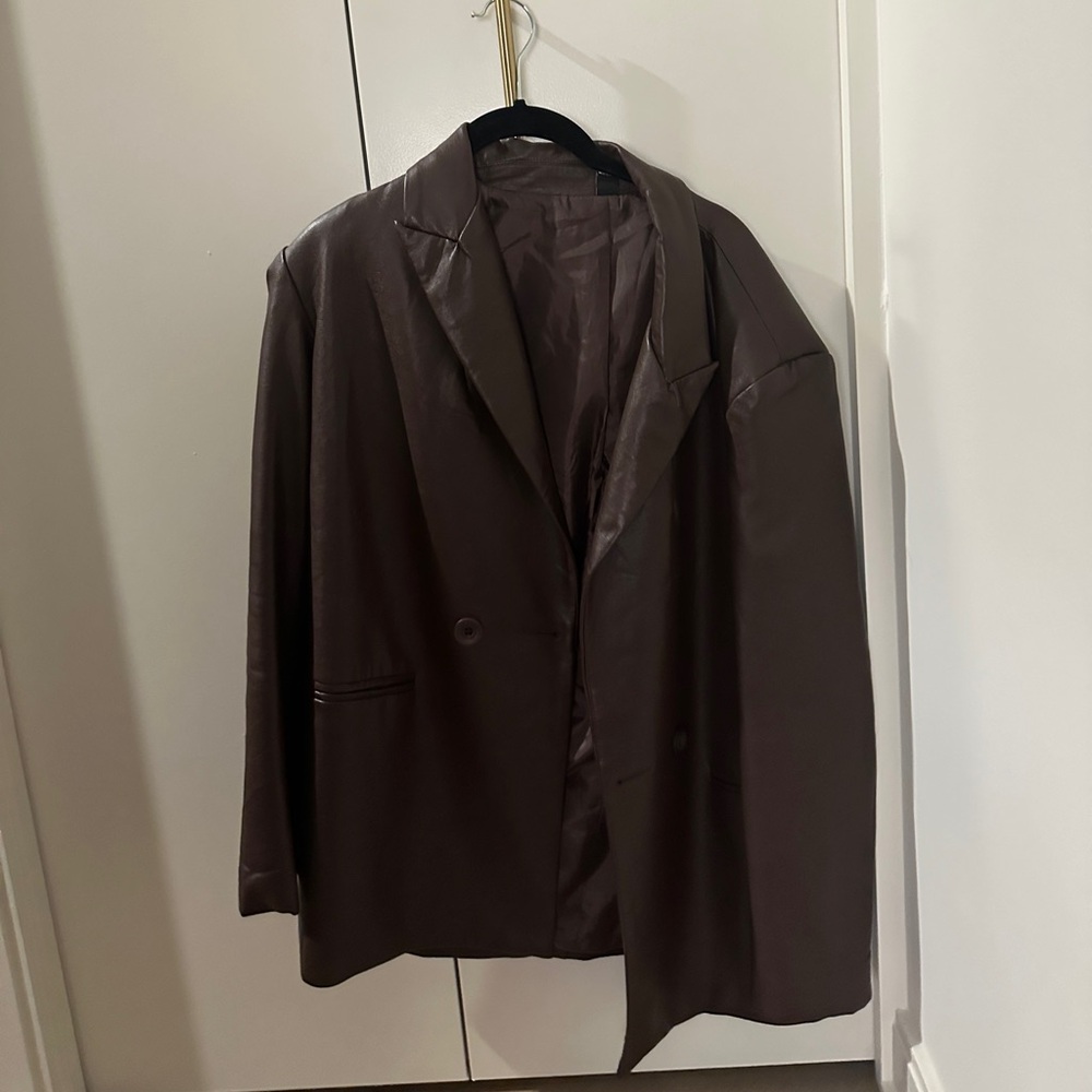 Dark brown faux leather blazer
